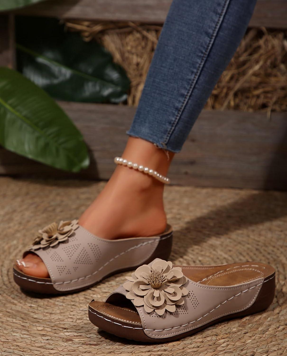 image:imageSandales orthopdiques enfiler pour femme Lgres et paisses Avec soutien confortable de la vote plantaireBeige Fleur