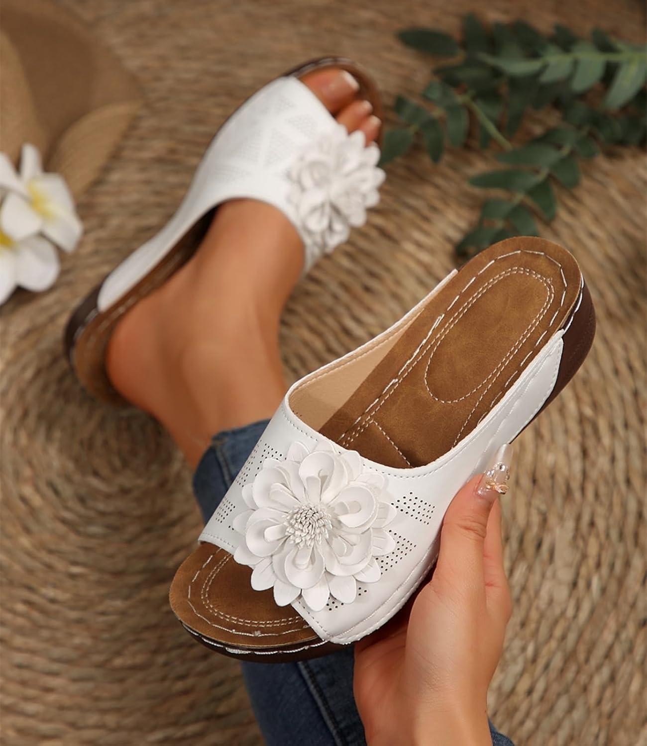 image:imageSandales orthopdiques enfiler pour femme Lgres et paisses Avec soutien confortable de la vote plantaireBlanc Fleur