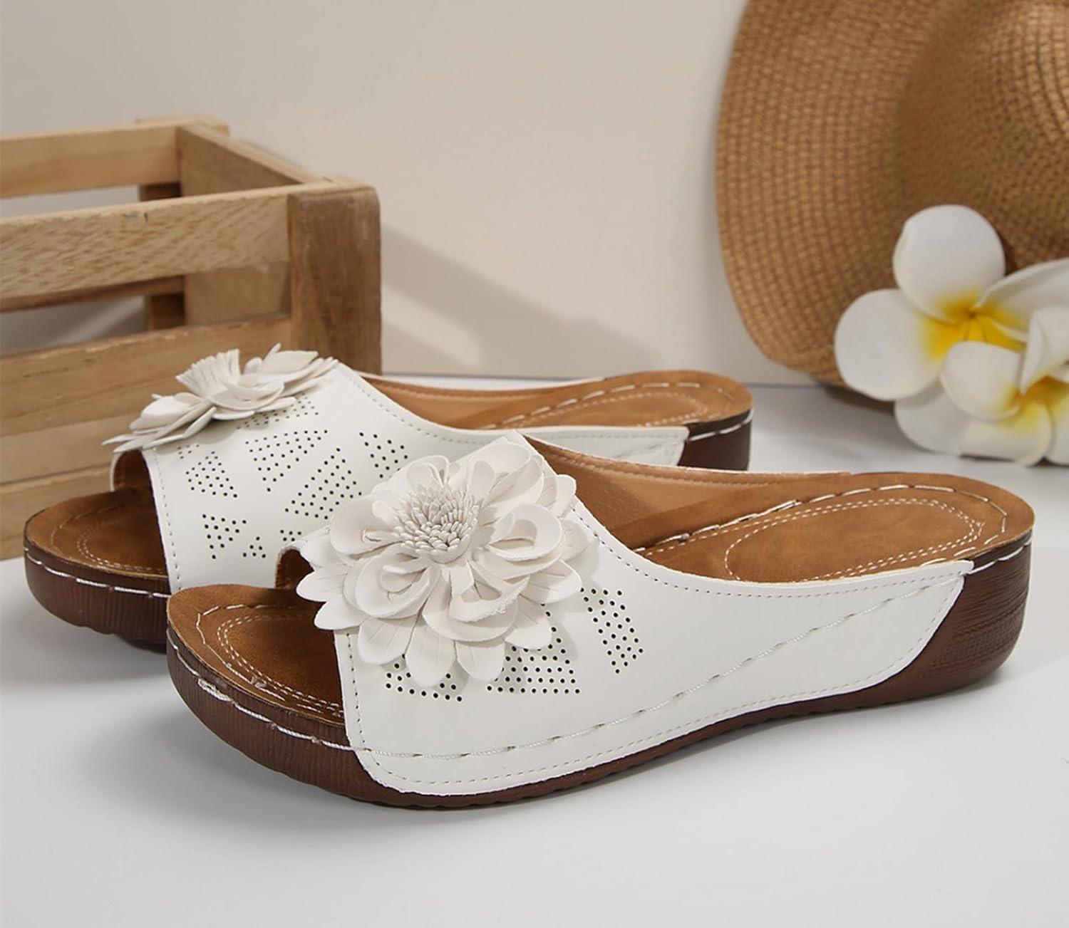 image:imageSandales orthopdiques enfiler pour femme Lgres et paisses Avec soutien confortable de la vote plantaireBlanc Fleur