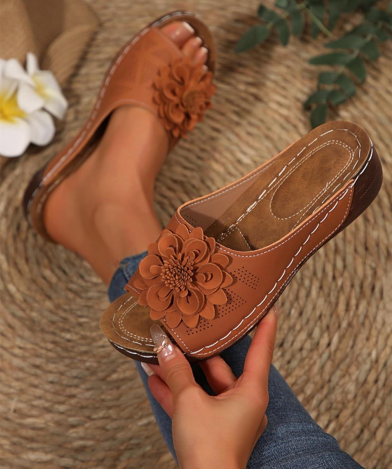 image:imageSandales orthopdiques enfiler pour femme Lgres et paisses Avec soutien confortable de la vote plantaireMarron Fleur