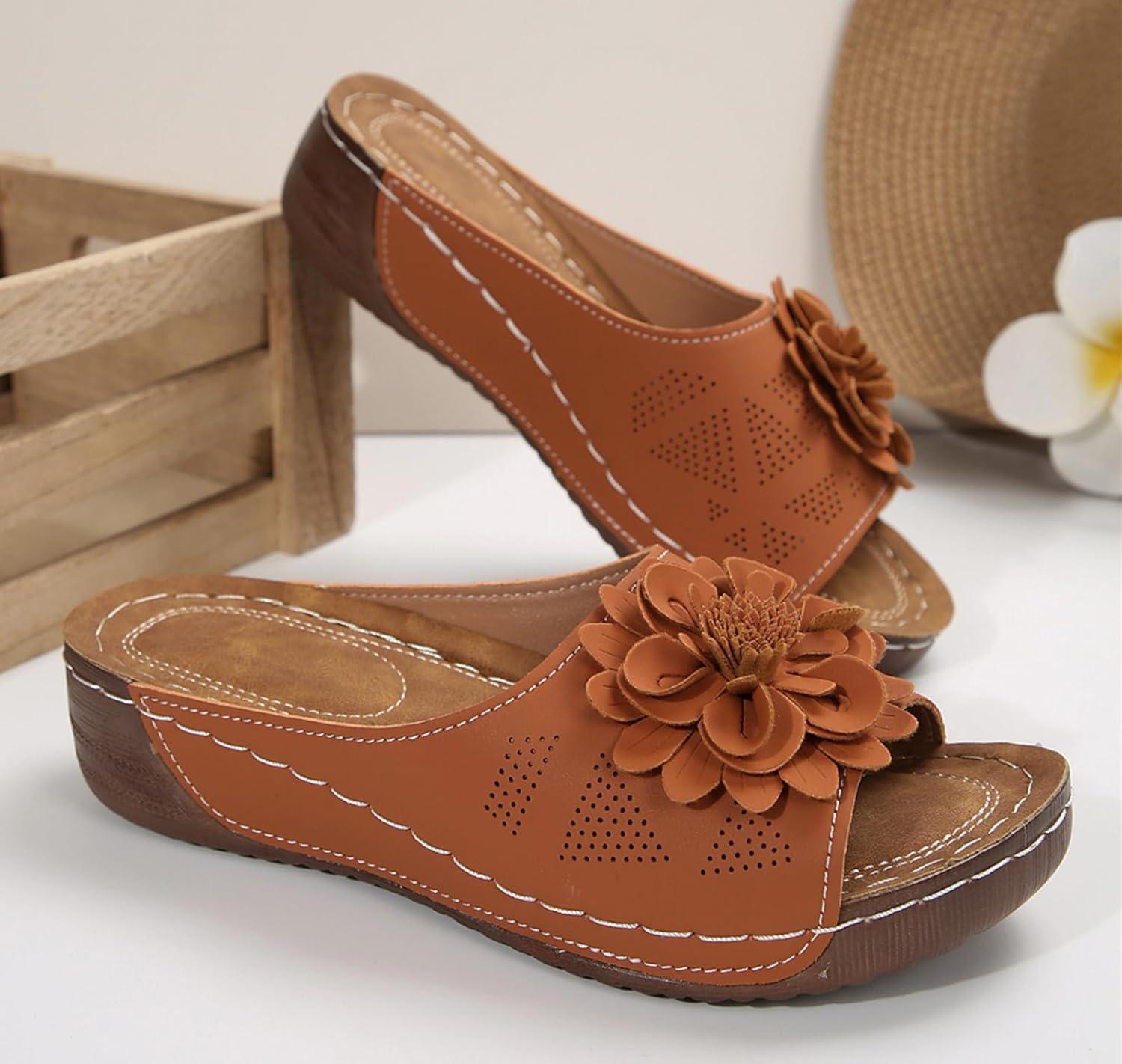 image:imageSandales orthopdiques enfiler pour femme Lgres et paisses Avec soutien confortable de la vote plantaireMarron Fleur