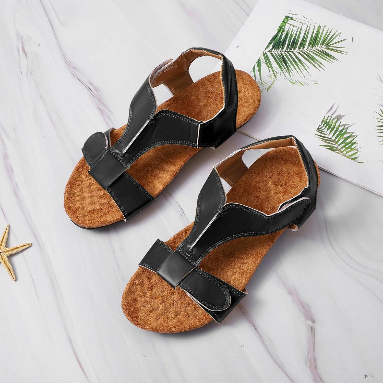 image:imageSandales orthopdiques compenses pour femme avec soutien de la vote plantaire Sandales compenses enfiler Large largeur Bout ouvert Rglable Fermeture facile Velcro Chaussures deNoir