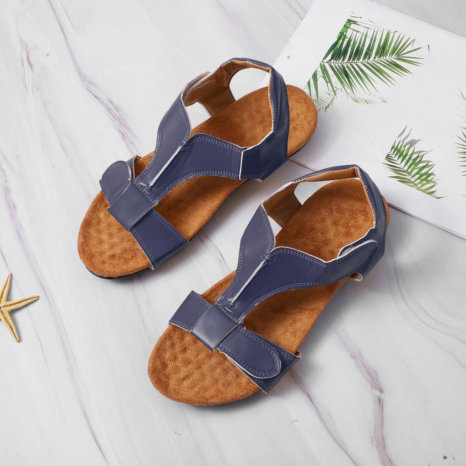 image:imageSandales orthopdiques compenses pour femme avec soutien de la vote plantaire Sandales compenses enfiler Large largeur Bout ouvert Rglable Fermeture facile Velcro Chaussures deBleu