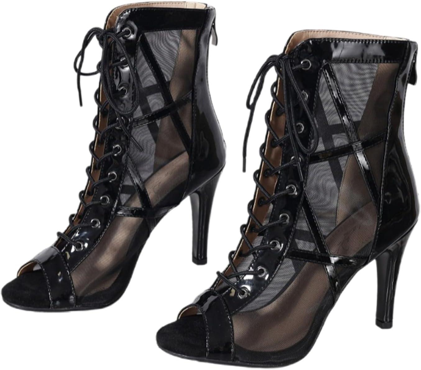 image:imageTalons Femme Sexy 7cm Heels Dance Shoes pour Cours de Danse Sandales Talons Hauts avec Bouche de Poisson et Lacets Rglables Confortables pour Soire Club ou Usage Quotidien NoirLe Noir