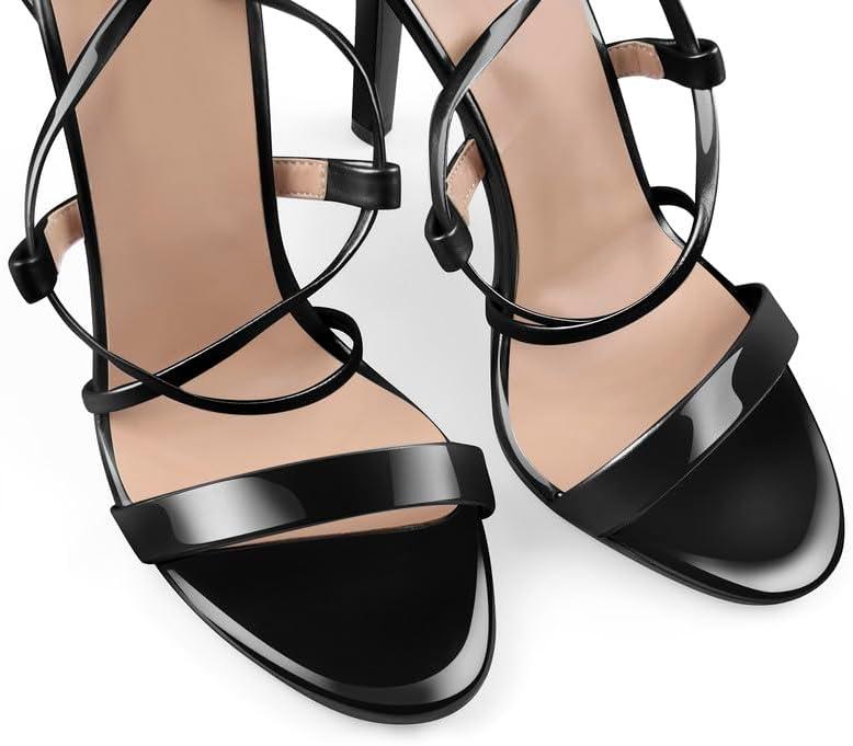 image:imageVERISSON Sandales talons hauts pour femme Sandales romaines lanires avec talon aiguilleVernis Noir