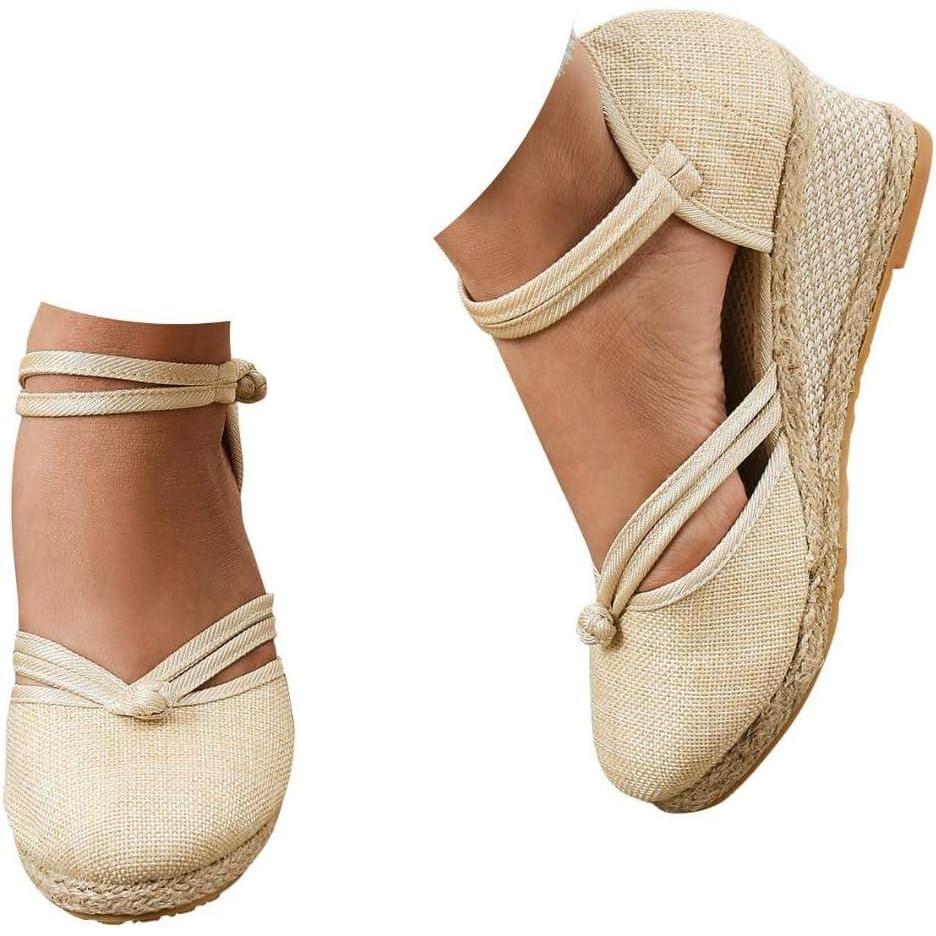 image:image2025 Sandales plateforme pour femme Espadrilles compenses confortables avec fermeture boucle en jute lgantes et flexibles2 Beiges