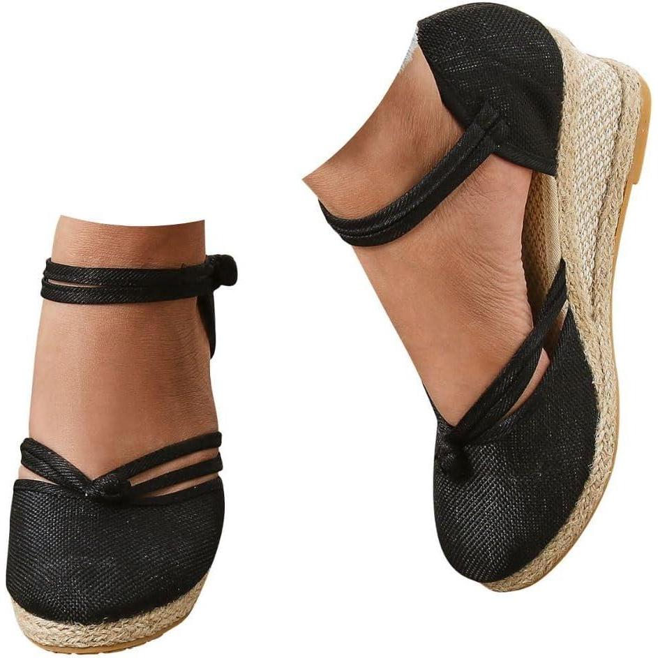 image:image2025 Sandales plateforme pour femme Espadrilles compenses confortables avec fermeture boucle en jute lgantes et flexibles2 Noir