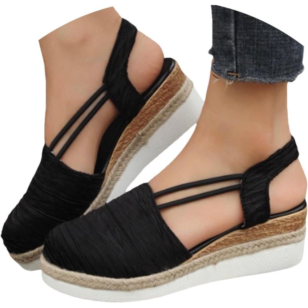 image:image2025 Sandales plateforme pour femme Espadrilles compenses confortables avec fermeture boucle en jute lgantes et flexibles6 Noir