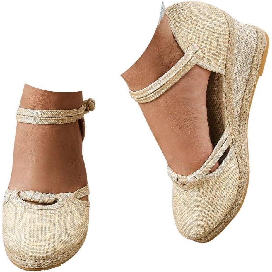 image:image2025 Sandales plateforme pour femme Espadrilles compenses confortables avec fermeture boucle en jute lgantes et flexiblesBeige