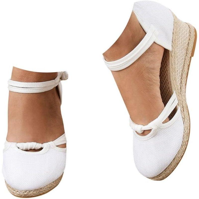 image:image2025 Sandales plateforme pour femme Espadrilles compenses confortables avec fermeture boucle en jute lgantes et flexiblesBlanc