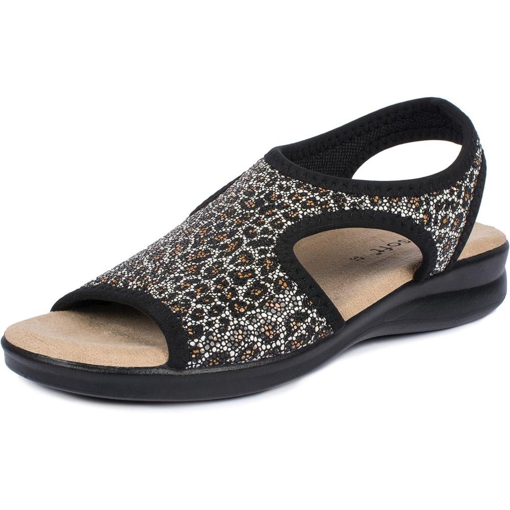 image:imageAerosoft Sandales stretch 05 pour femme extra lgres et lastiquesLopard Noir