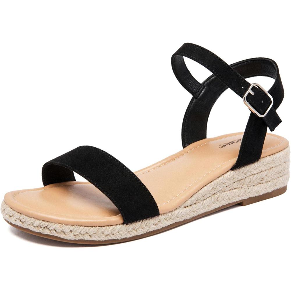 image:imageAtaiwee Sandales talon compens plateforme pour femmesSandales Espadrilles Habilles dt Bride de Cheville et Bout OuvertFr2507001 Noir