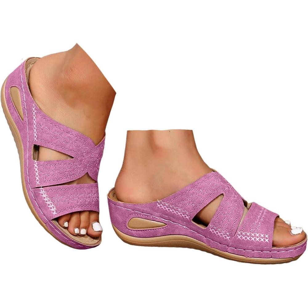 image:imageChaussures orthopdiques pour femme Mules dt Talon compens lgantes En cuir Confortables Antidrapantes Pour la plage et les vacancesLilas