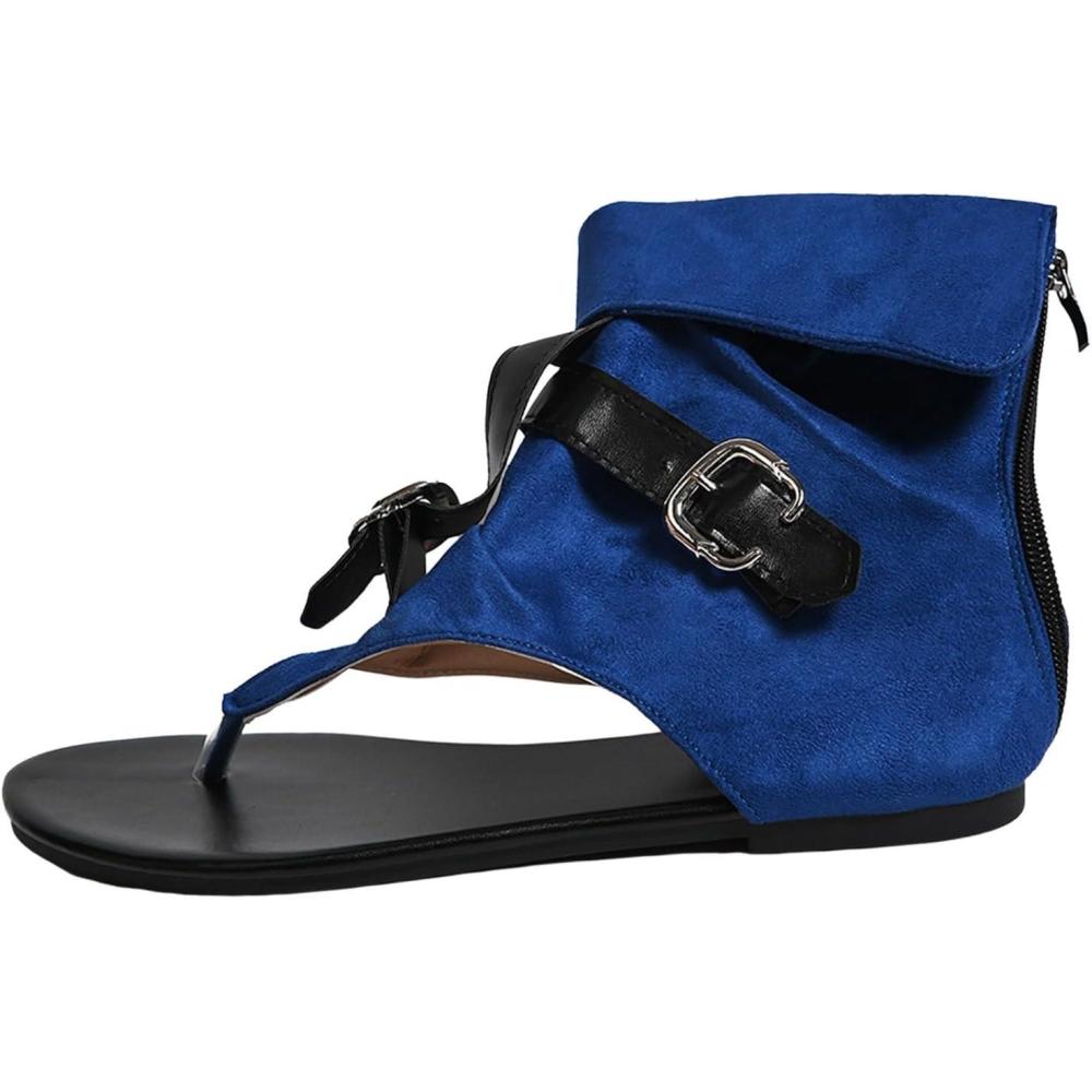 image:imageChaussures pour femme noires lgantes sandales romaines avec boucle de ceinture en denim grandes chevrons montantes bottes cool chaussures dt pour femmeBleu