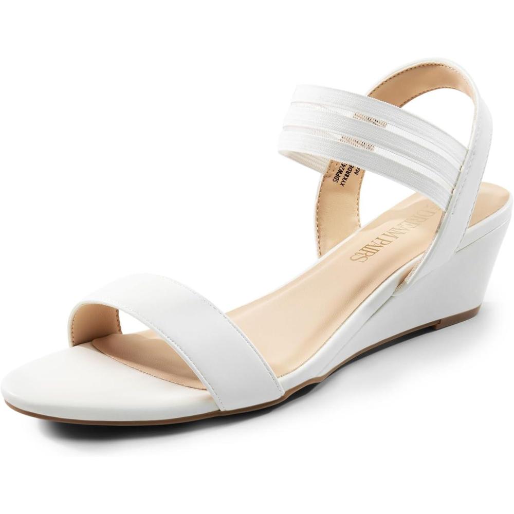 image:imageDREAM PAIRS Sandales compenses talon bas pour femme Confortables lastique Sangle de cheville Chaussures habilles dt dcontractesBlanc Similicuir
