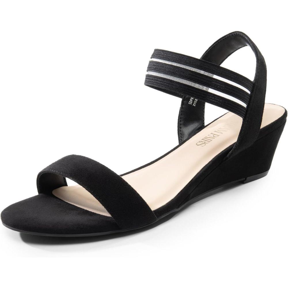 image:imageDREAM PAIRS Sandales compenses talon bas pour femme Confortables lastique Sangle de cheville Chaussures habilles dt dcontractesDaim Noir