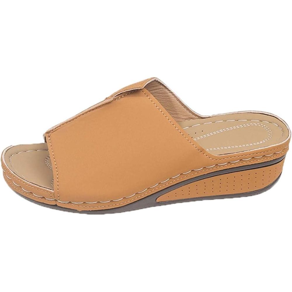 image:imageGenerico Chaussons orthopdiques pour femme la maison souple en cuir avec semelle compense lgantes plateforme Slippers Trekking Sportifs chaussures de douche plage intrieur extrieurMarron