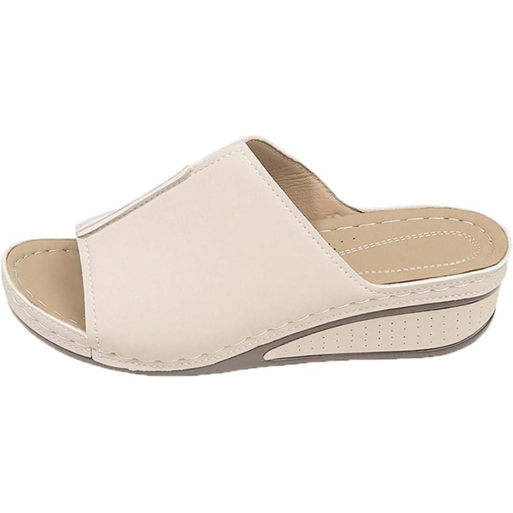 image:imageGenerico Chaussons orthopdiques pour femme  la maison souple en cuir avec semelle compense lgantes plateforme Slippers Trekking Sportifs chaussures de douche plage intrieur extrieurBlanc
