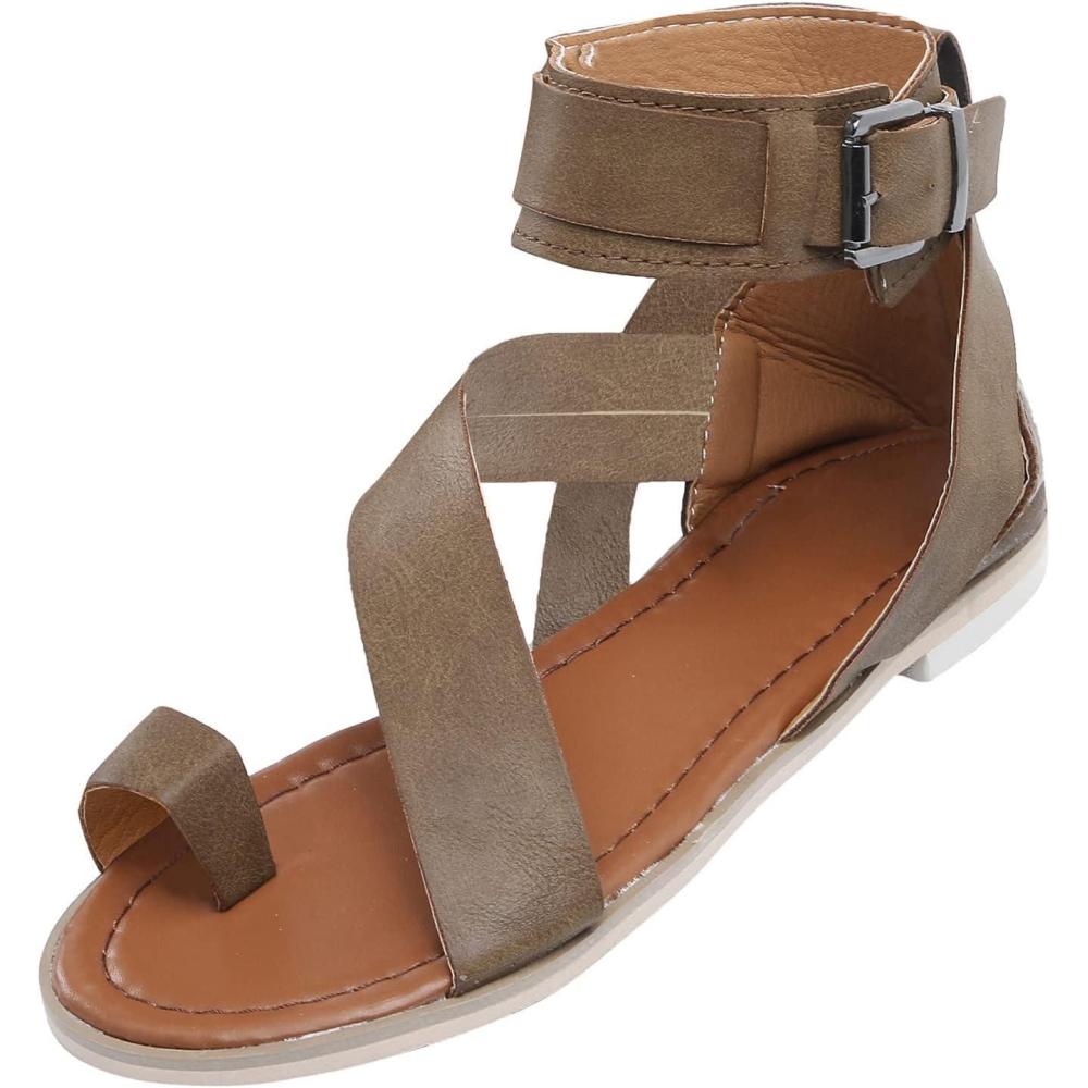 image:imageGenerisch Sandales pour femme Mules Chaussures dt pour femme Sandales tendance Tongs plates Talon creux En cotonMarron