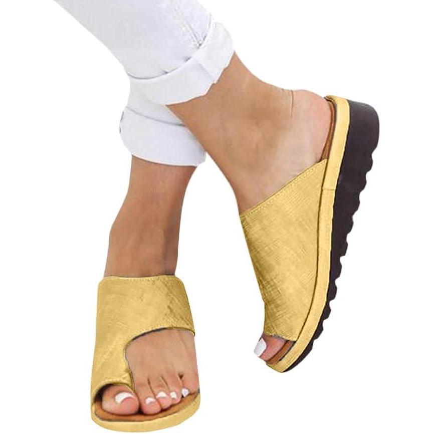 image:imageMinetom Femmes Sandales Orthopdiques Hallux Valgus Compenses Tongs Confortables pour Dames avec Correction du Gros Orteil Pantoufles Dcontractes Bout OuvertA Or