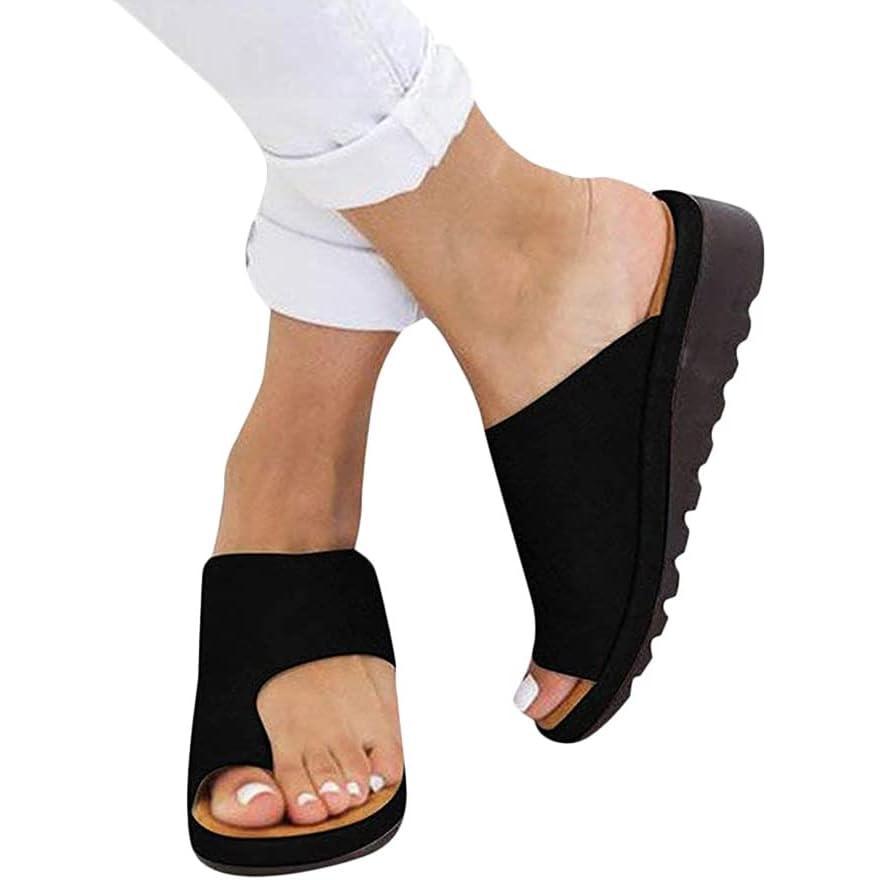 image:imageMinetom Femmes Sandales Orthopdiques Hallux Valgus Compenses Tongs Confortables pour Dames avec Correction du Gros Orteil Pantoufles Dcontractes Bout OuvertA Noir