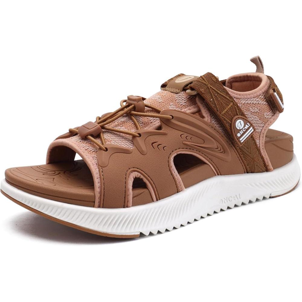 image:imageONCAI Sandales FemmesRandonne de Sport Semelle Extrieure Orthopdique Pour Fasciite Plantaire Soutien de vote Sandales pour Femmes avec Rglables Lacets Autobloquants Taille 3643Khaki Blanc