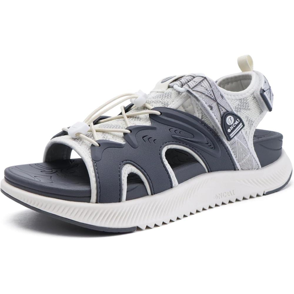 image:imageONCAI Sandales FemmesRandonne de Sport Semelle Extrieure Orthopdique Pour Fasciite Plantaire Soutien de vote Sandales pour Femmes avec Rglables Lacets Autobloquants Taille 3643Gris Blanc