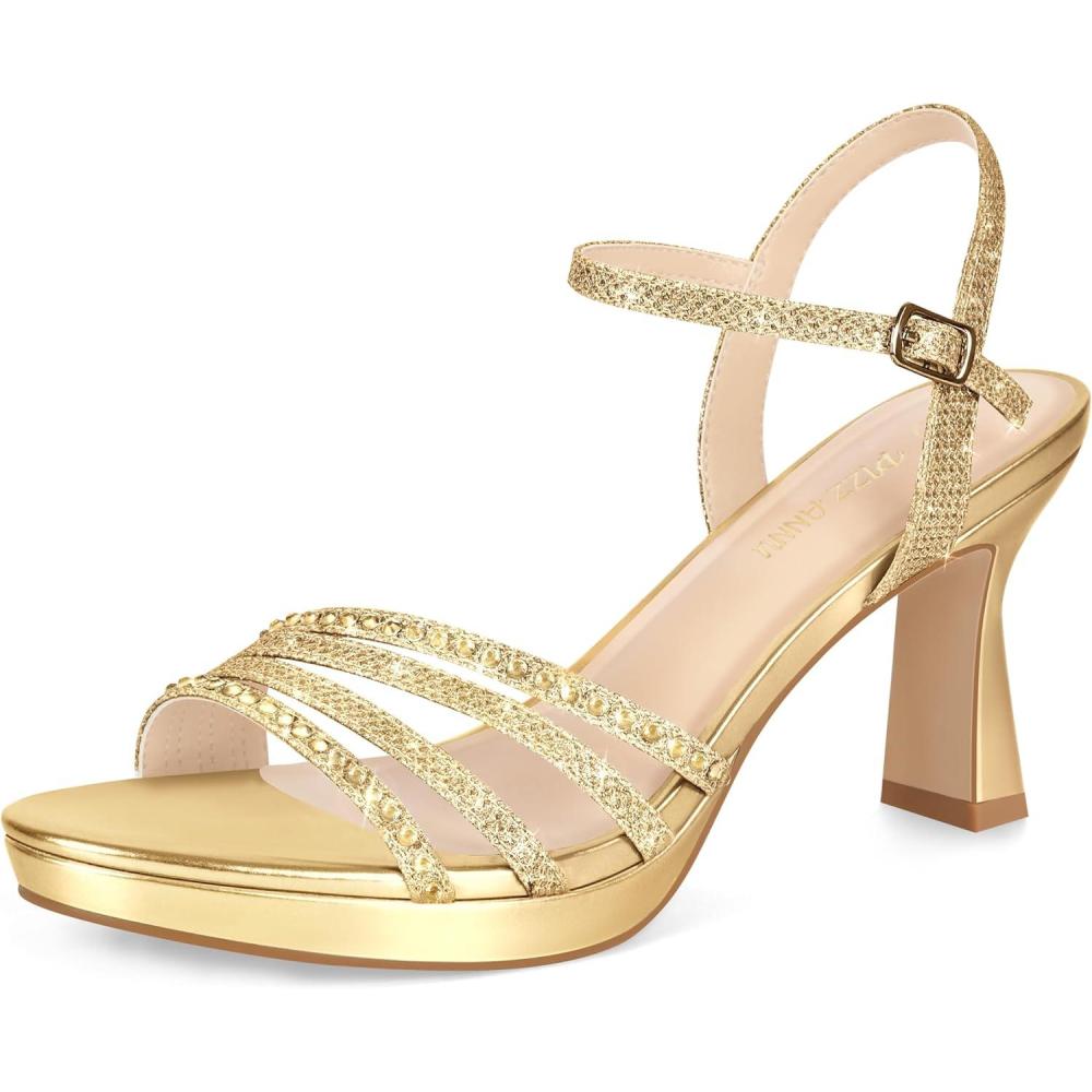 image:imagePIZZ ANNU Lena Sandales Femme t Plateforme Confortable Et NuPieds Confort Talon Chic Mariage Bout Ouvert Bride Cheville avec Lanires Pailletes Idales pour Soire Et CrmonieDor