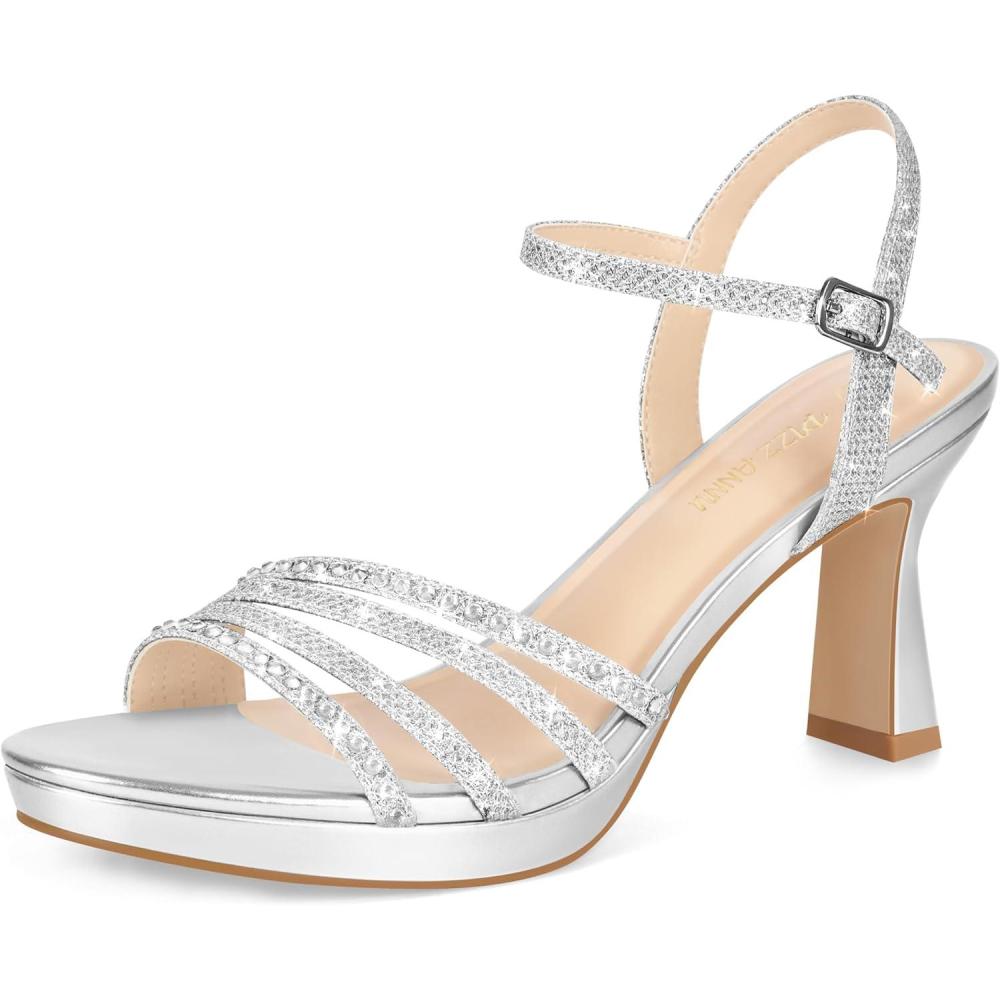 image:imagePIZZ ANNU Lena Sandales Femme t Plateforme Confortable Et NuPieds Confort Talon Chic Mariage Bout Ouvert Bride Cheville avec Lanires Pailletes Idales pour Soire Et CrmonieArgent