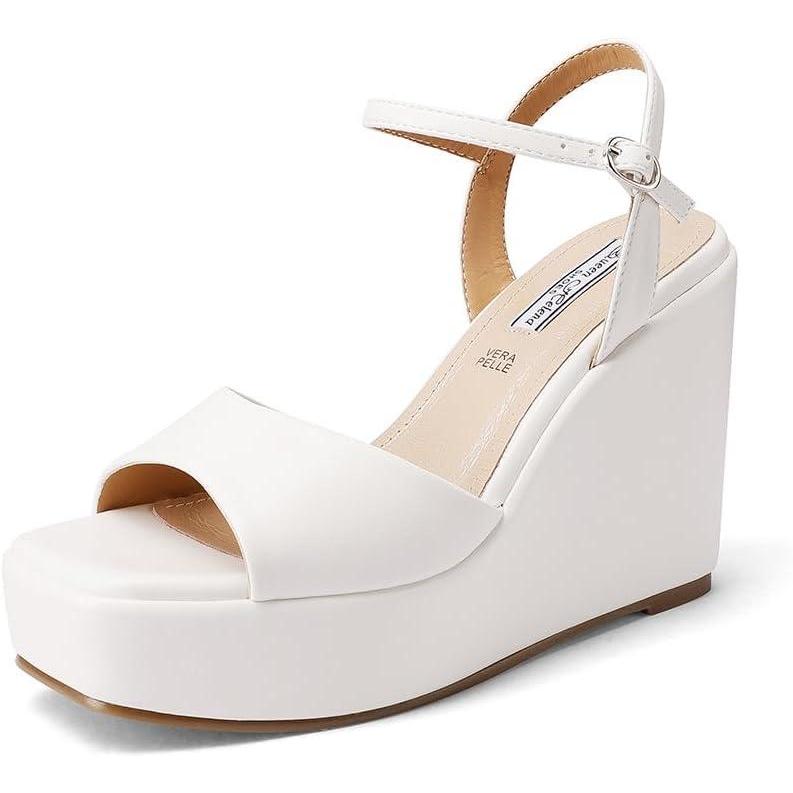image:imageQUEEN HELENA Chaussures compenses talons hauts Sandales Hautes avec Plateau Casual Femme ZM9914Blanc