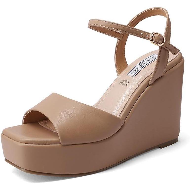 image:imageQUEEN HELENA Chaussures compenses talons hauts Sandales Hautes avec Plateau Casual Femme ZM9914Camel