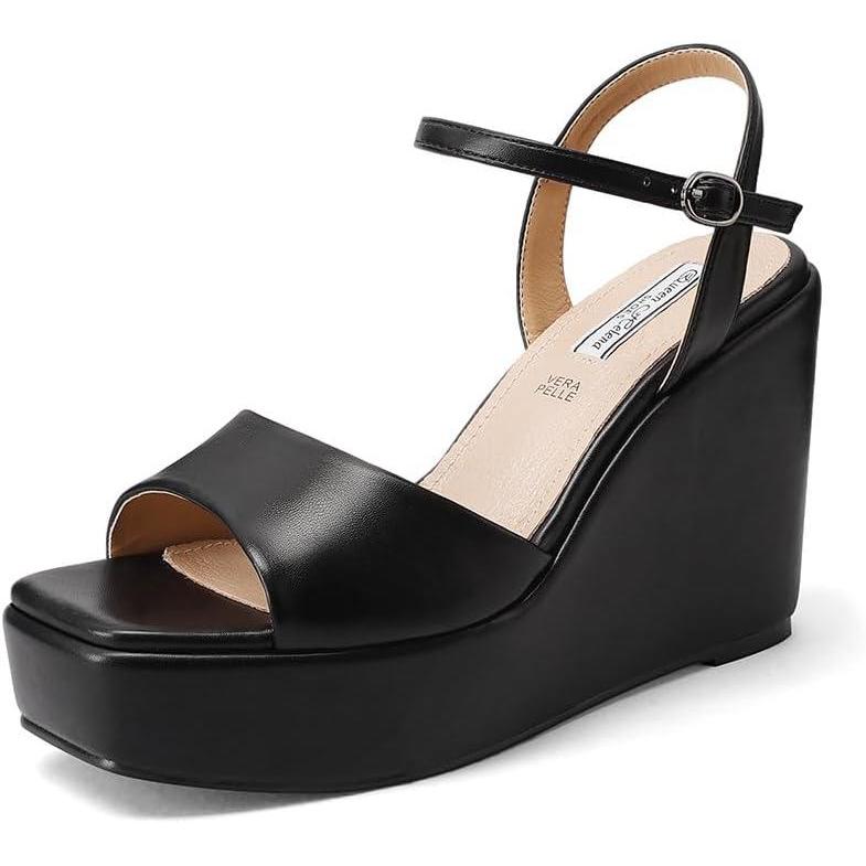 image:imageQUEEN HELENA Chaussures compenses talons hauts Sandales Hautes avec Plateau Casual Femme ZM9914Noir