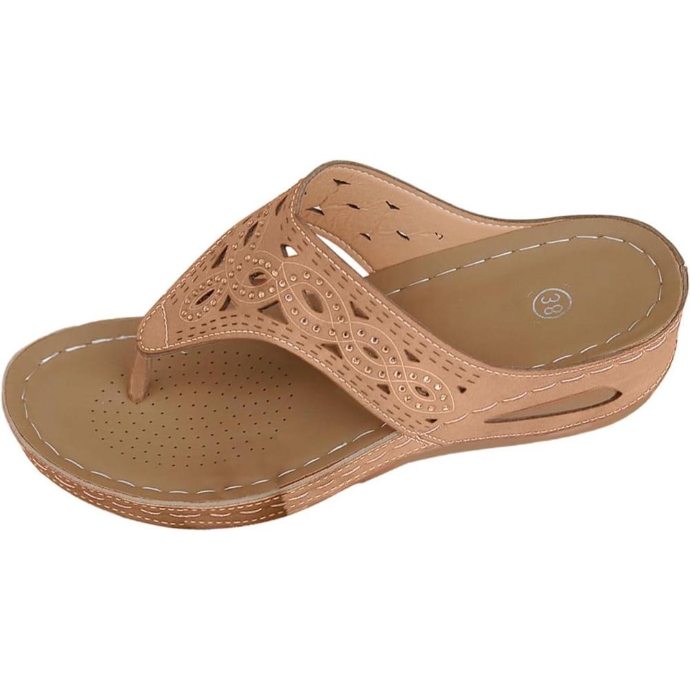 image:imageSandales orteils en cuir pour femme Chaussures de plage pour femme Chaussures compenses schage rapide Sandales compenses respirantes Semelle compense Soutien de la vote plantaireKaki