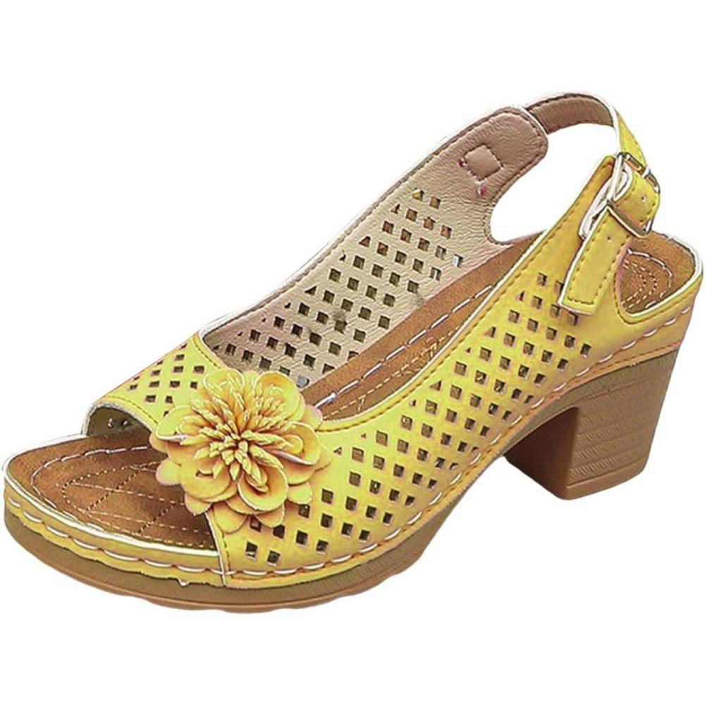 image:imageSandales talons pour femmes Escarpins talon compens pour femmes confortables sandales dcoupes bout ouvert sandales bout ouvert petit talon sandales dcontractes boucles rglablesJaune