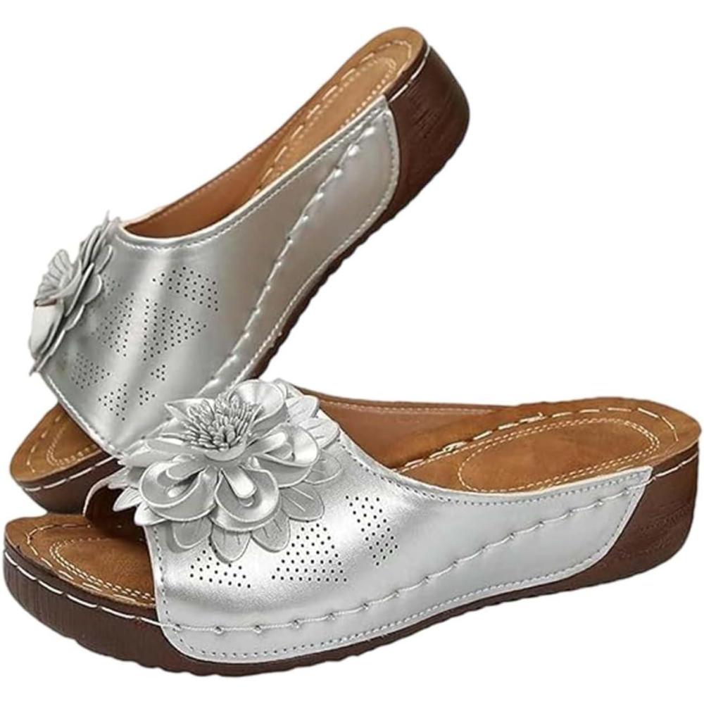 image:imageSandales Et Mules Pour Femmes t Mode Chaussure Compenses Bout Ouvert Sandales Claquettes Orthopdique AntiDrapant Chaussures De Plage Plateforme Mules Chaussons Respirantes PantouflesZ7 Silver