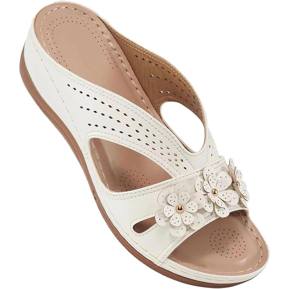 image:imageSandales Et Mules Pour Femmes t Mode Chaussure Compenses Bout Ouvert Sandales Claquettes Orthopdique AntiDrapant Chaussures De Plage Plateforme Mules Chaussons Respirantes PantouflesWhite
