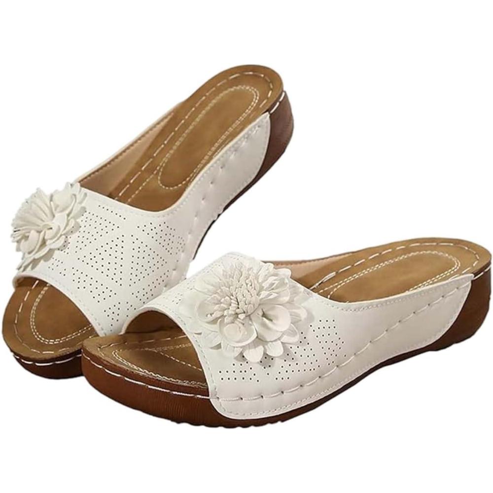 image:imageSandales Et Mules Pour Femmes t Mode Chaussure Compenses Bout Ouvert Sandales Claquettes Orthopdique AntiDrapant Chaussures De Plage Plateforme Mules Chaussons Respirantes PantouflesZ7 White