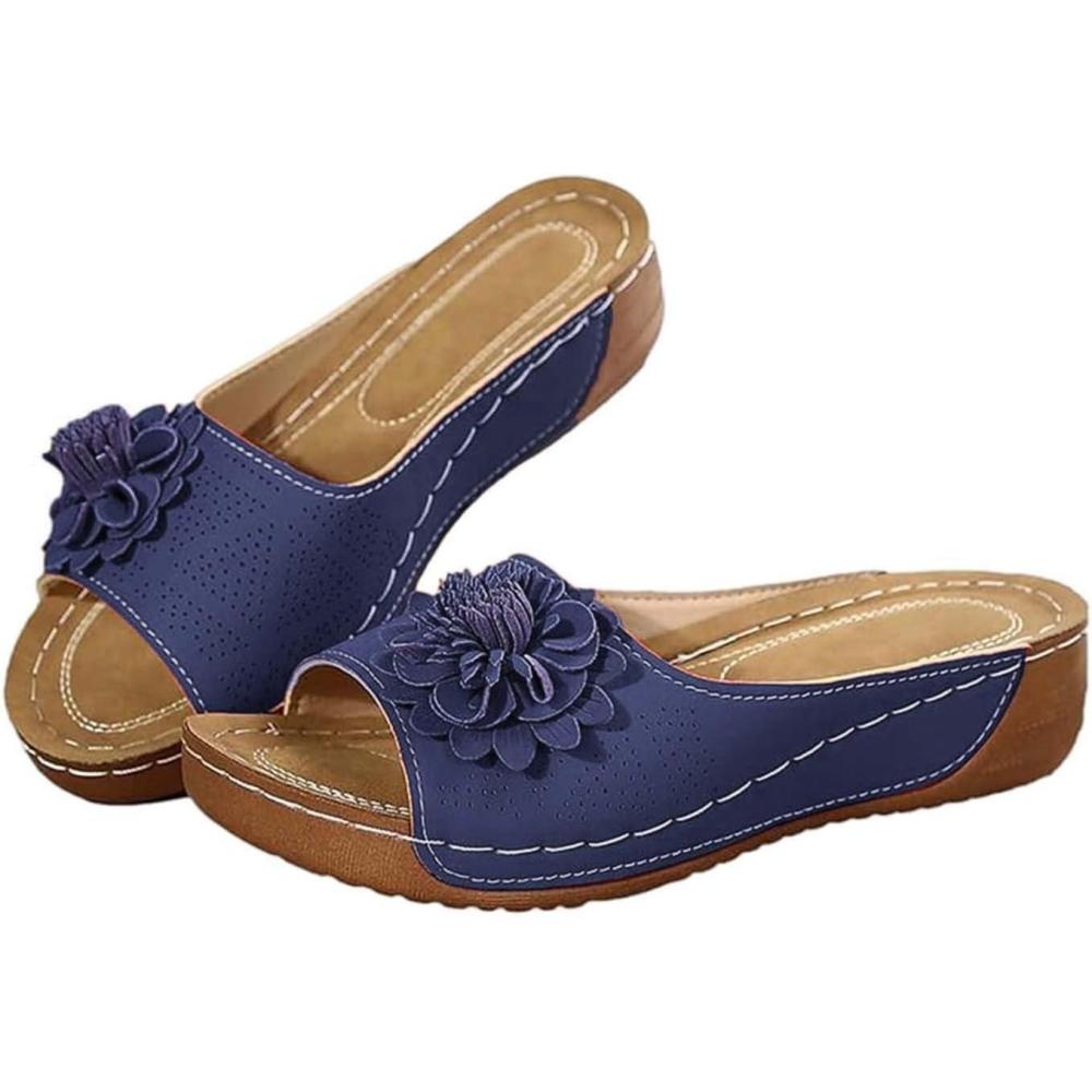 image:imageSandales Et Mules Pour Femmes t Mode Chaussure Compenses Bout Ouvert Sandales Claquettes Orthopdique AntiDrapant Chaussures De Plage Plateforme Mules Chaussons Respirantes PantouflesZ7 Blue