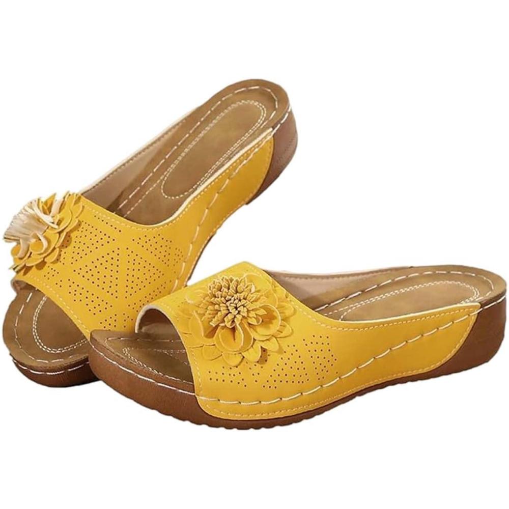 image:imageSandales Et Mules Pour Femmes t Mode Chaussure Compenses Bout Ouvert Sandales Claquettes Orthopdique AntiDrapant Chaussures De Plage Plateforme Mules Chaussons Respirantes PantouflesZ7 Yellow