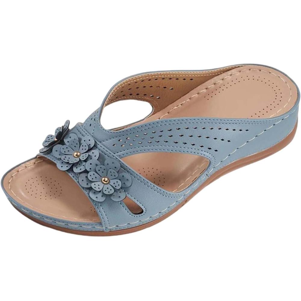 image:imageSandales Et Mules Pour Femmes t Mode Chaussure Compenses Bout Ouvert Sandales Claquettes Orthopdique AntiDrapant Chaussures De Plage Plateforme Mules Chaussons Respirantes PantouflesZ2 Blue
