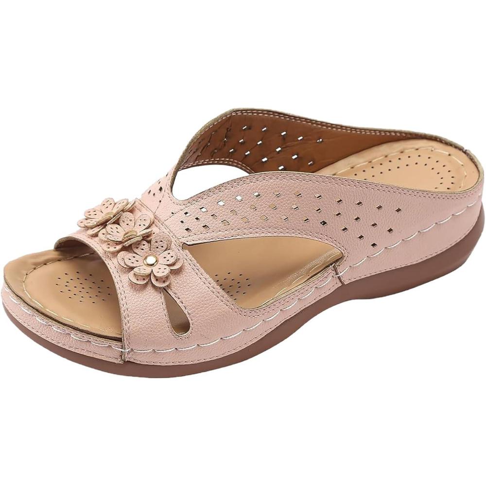 image:imageSandales Et Mules Pour Femmes t Mode Chaussure Compenses Bout Ouvert Sandales Claquettes Orthopdique AntiDrapant Chaussures De Plage Plateforme Mules Chaussons Respirantes PantouflesPink