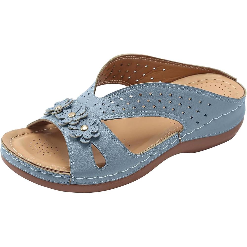 image:imageSandales Et Mules Pour Femmes t Mode Chaussure Compenses Bout Ouvert Sandales Claquettes Orthopdique AntiDrapant Chaussures De Plage Plateforme Mules Chaussons Respirantes PantouflesBlue