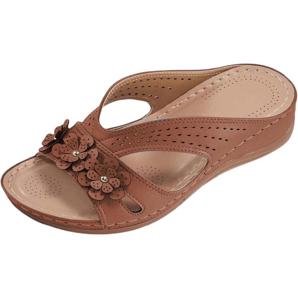 image:imageSandales Et Mules Pour Femmes t Mode Chaussure Compenses Bout Ouvert Sandales Claquettes Orthopdique AntiDrapant Chaussures De Plage Plateforme Mules Chaussons Respirantes PantouflesZ2 Brown