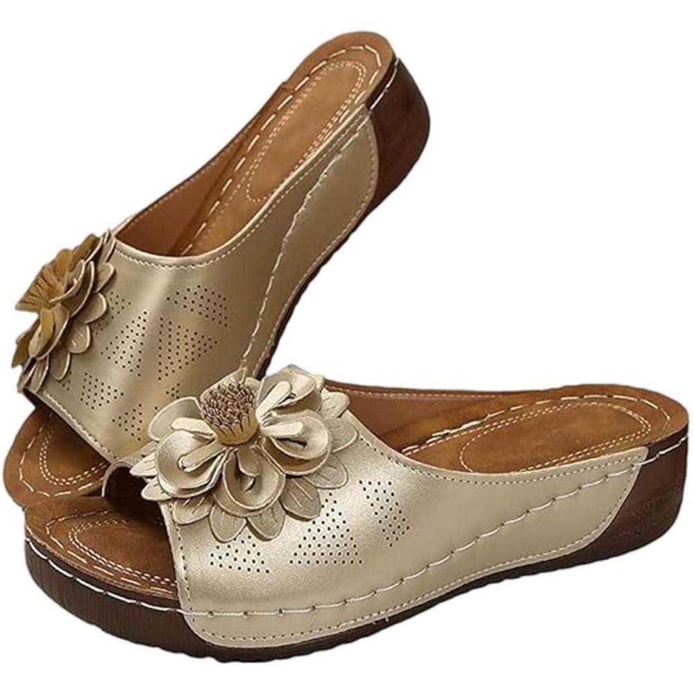 image:imageSandales Et Mules Pour Femmes t Mode Chaussure Compenses Bout Ouvert Sandales Claquettes Orthopdique AntiDrapant Chaussures De Plage Plateforme Mules Chaussons Respirantes PantouflesZ7 Gold