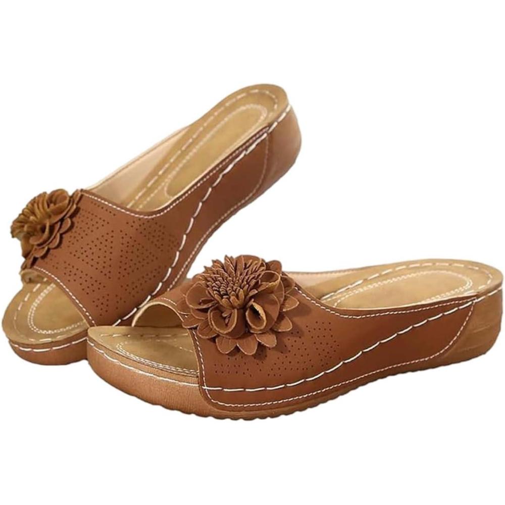 image:imageSandales Et Mules Pour Femmes t Mode Chaussure Compenses Bout Ouvert Sandales Claquettes Orthopdique AntiDrapant Chaussures De Plage Plateforme Mules Chaussons Respirantes PantouflesZ7 Brown