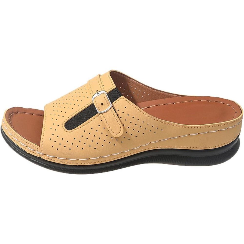 image:imageSandales Femme t Compenses Chic Orthopdique AntiDrapant Chaussure Chaussons Bout Ouvert Pantoufles Plateforme Chaussures De Plage Claquettes Lger MulesYellow