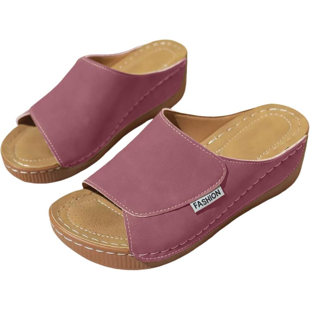 image:imageSandales Femme t Compenses Chic Orthopdique AntiDrapant Chaussure Chaussons Bout Ouvert Pantoufles Plateforme Chaussures De Plage Claquettes Lger MulesY3 Red