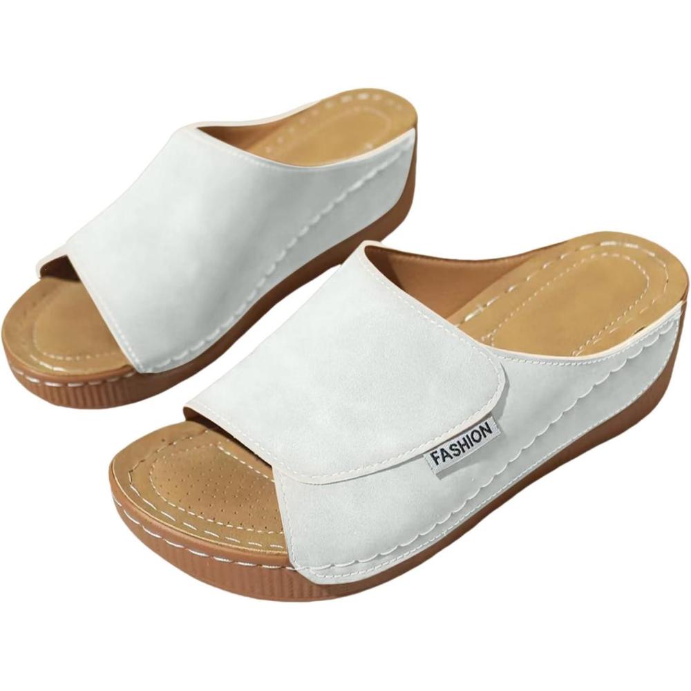 image:imageSandales Femme t Compenses Chic Orthopdique AntiDrapant Chaussure Chaussons Bout Ouvert Pantoufles Plateforme Chaussures De Plage Claquettes Lger MulesY3 White