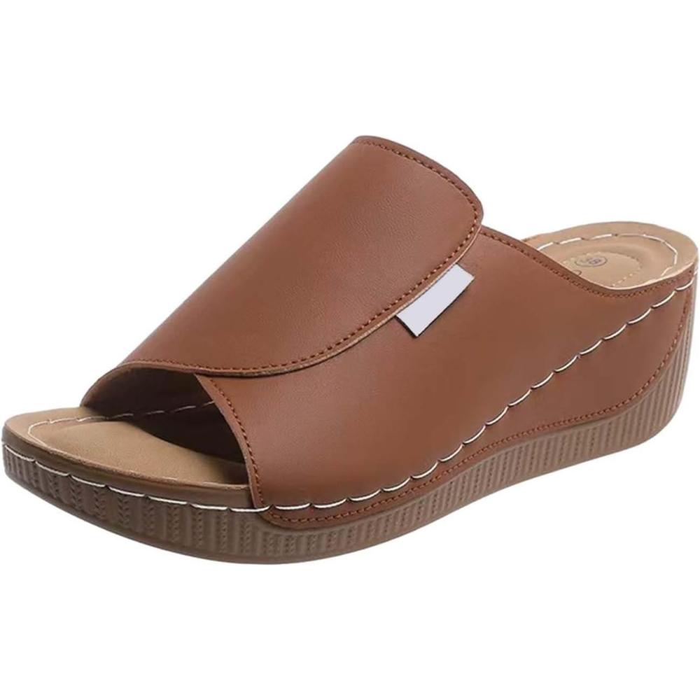 image:imageSandales Femme t Compenses Chic Orthopdique AntiDrapant Chaussure Chaussons Bout Ouvert Pantoufles Plateforme Chaussures De Plage Claquettes Lger MulesY4 Khaki