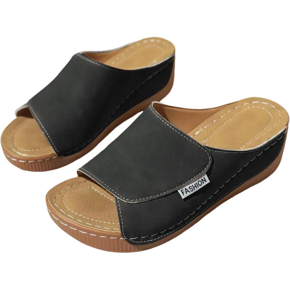 image:imageSandales Femme t Compenses Chic Orthopdique AntiDrapant Chaussure Chaussons Bout Ouvert Pantoufles Plateforme Chaussures De Plage Claquettes Lger MulesY3 Black